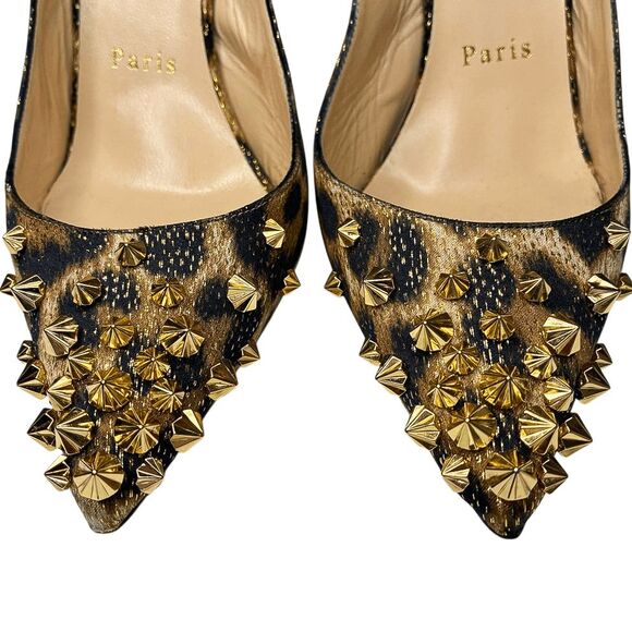 Christian Louboutin Drama Sling 100 Lurex Panthere Stud Pump EU 37 US 7 Heels - Picture 4 of 12
